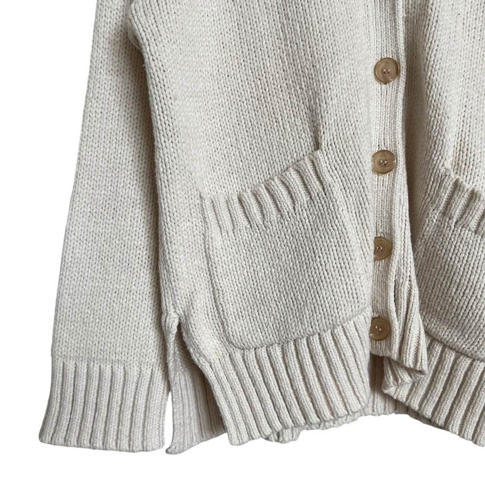 Jenni Kayne Cody Chunky Cream Knit Button Cardigan Front Pockets SZ M Minimalist - Picture 5 of 15